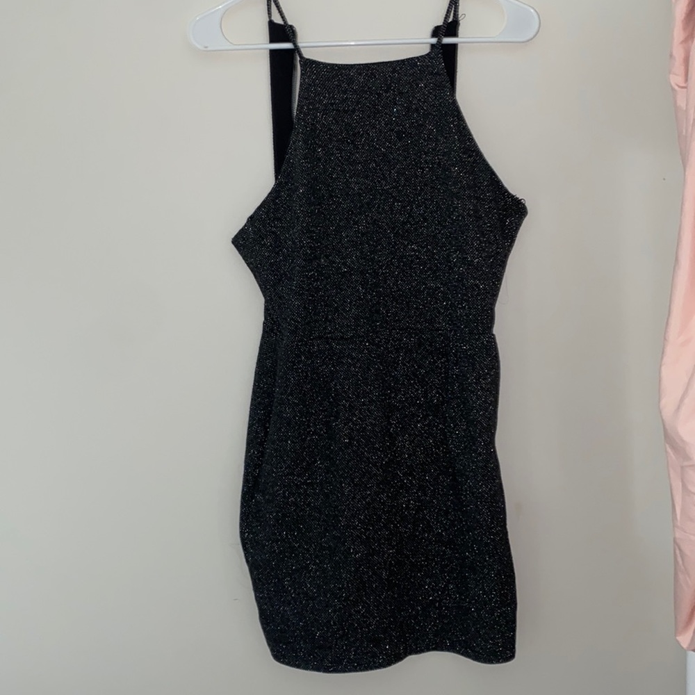 Black and silver sparkly halter neck dress! Slightly worn- too big on me